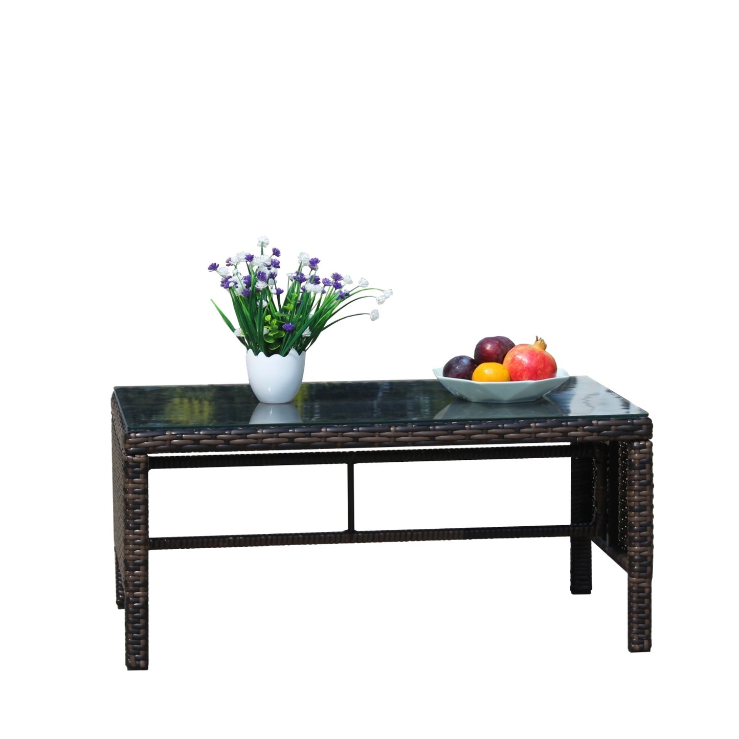Outdoor Patio Coffee Table with Clear Tempered Glass