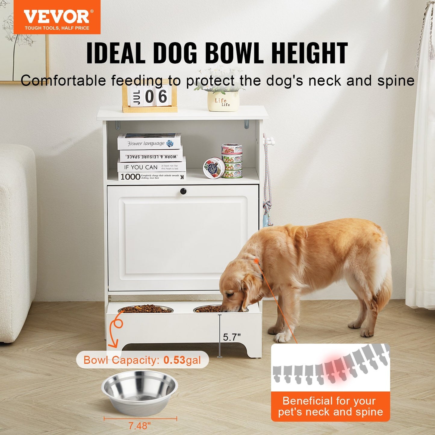 VEVOR Pet Feeding Station with 2 Elevated Dog Bowls and Storage
