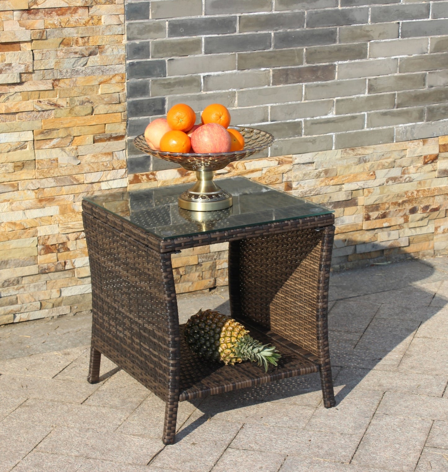 Outdoor Patio Coffee Table with Clear Tempered Glass