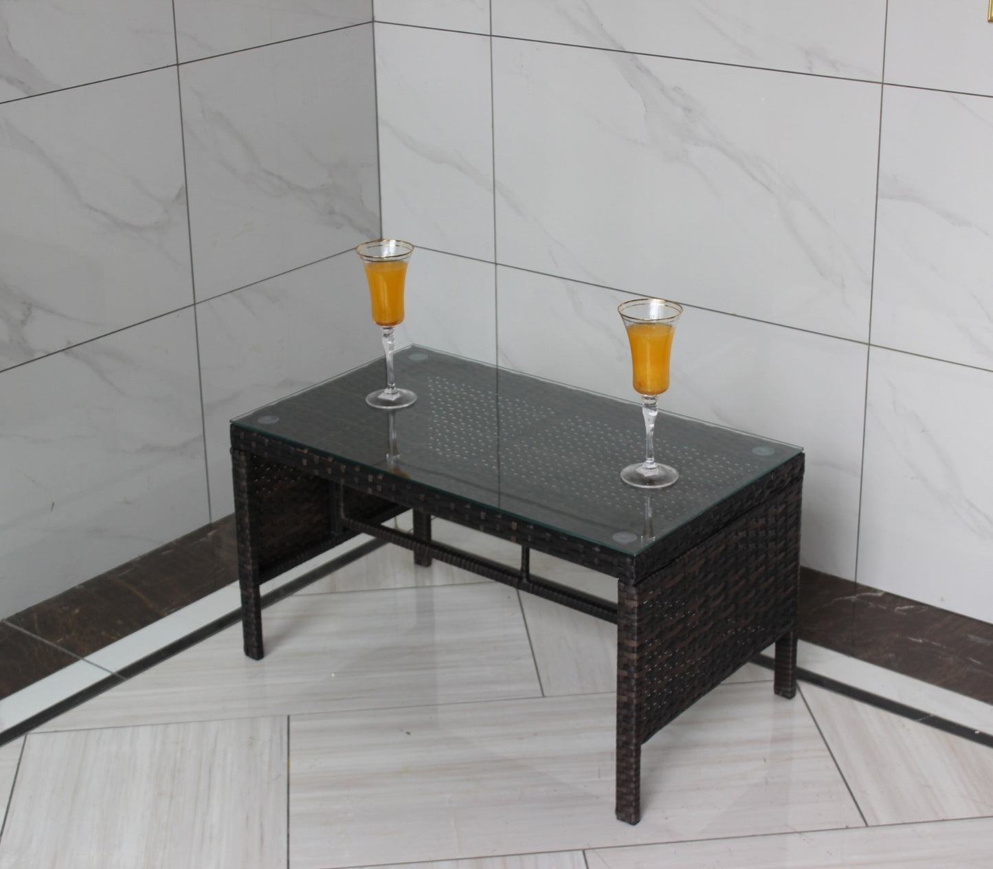 Outdoor Patio Coffee Table with Clear Tempered Glass