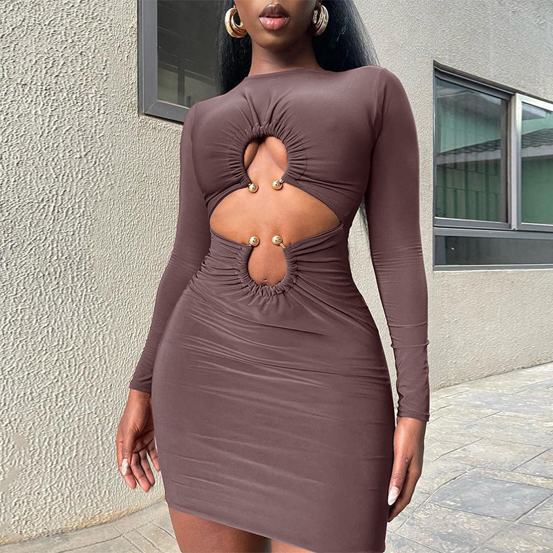 Women's Skirt Slim Fit Midriff Long Sleeve Dress