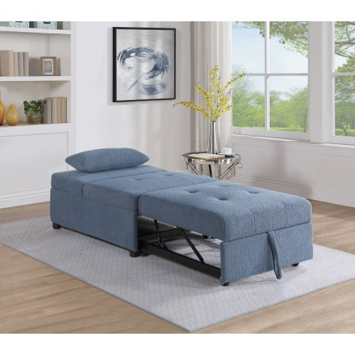 Contemporary Blue Gray Sleeper Sofa Chair Pillow Plush Tufted Seat 1pc Convertible Sofa Chair Sherpa Fabric Couch