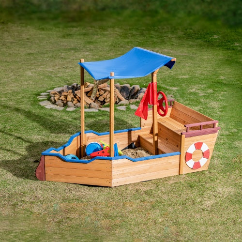 Wooden Sandbox With Storage Platform and Seat