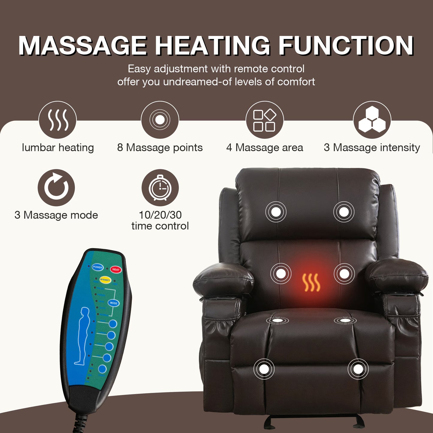 Reclining Rocking Chair w/ Heat and Massage