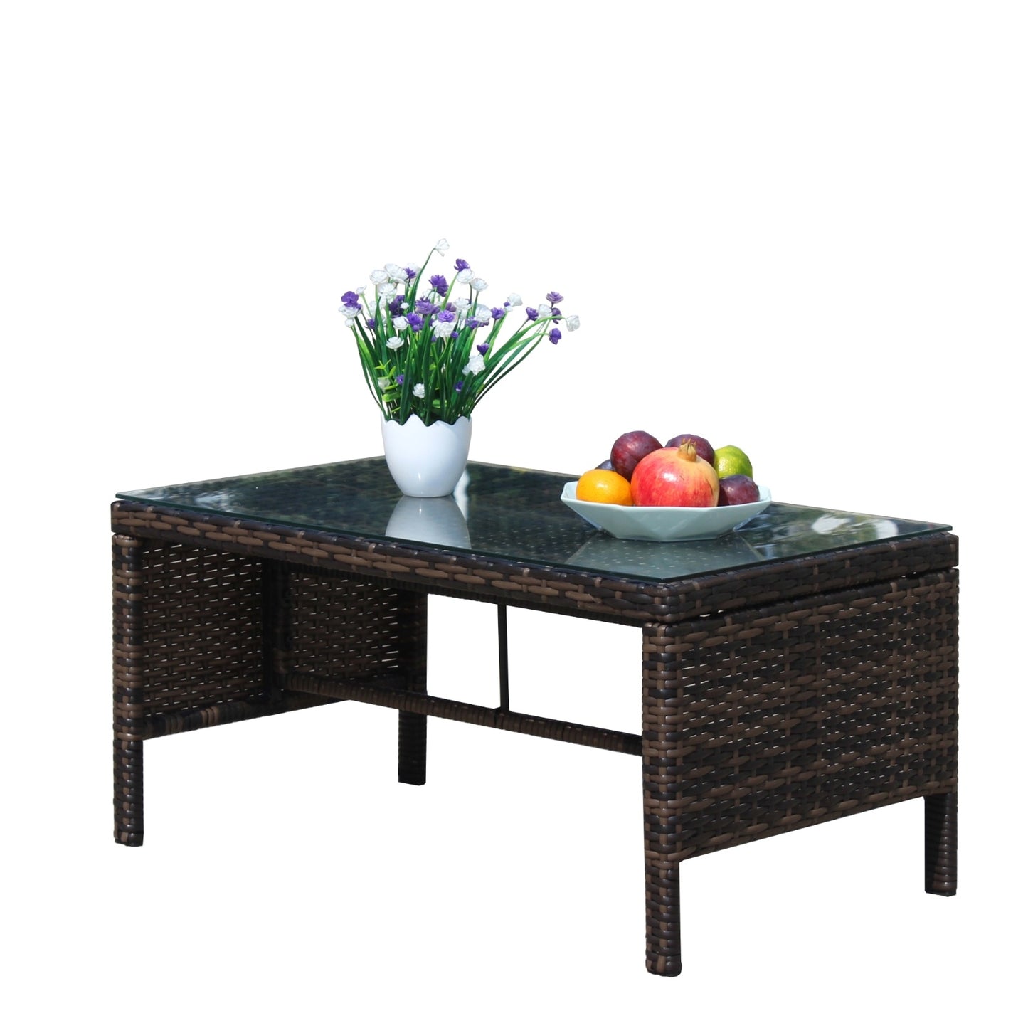 Outdoor Patio Coffee Table with Clear Tempered Glass