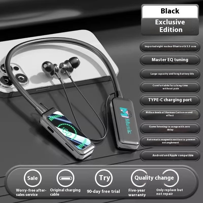 Neck-mounted Wireless Noise Reduction Digital Display Ultra Bluetooth Headset