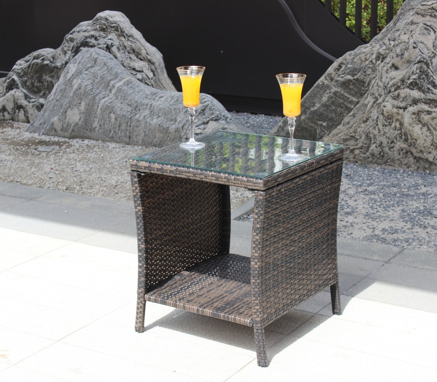 Outdoor Patio Coffee Table with Clear Tempered Glass