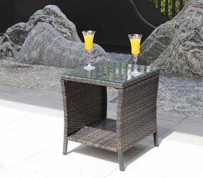 Outdoor Patio Coffee Table with Clear Tempered Glass