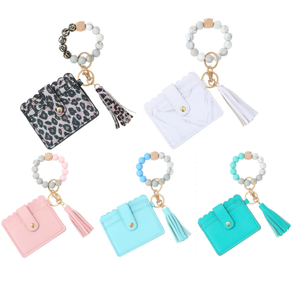 Women's Silicone Beads PU Tassel Silicone Bracelet Keychain