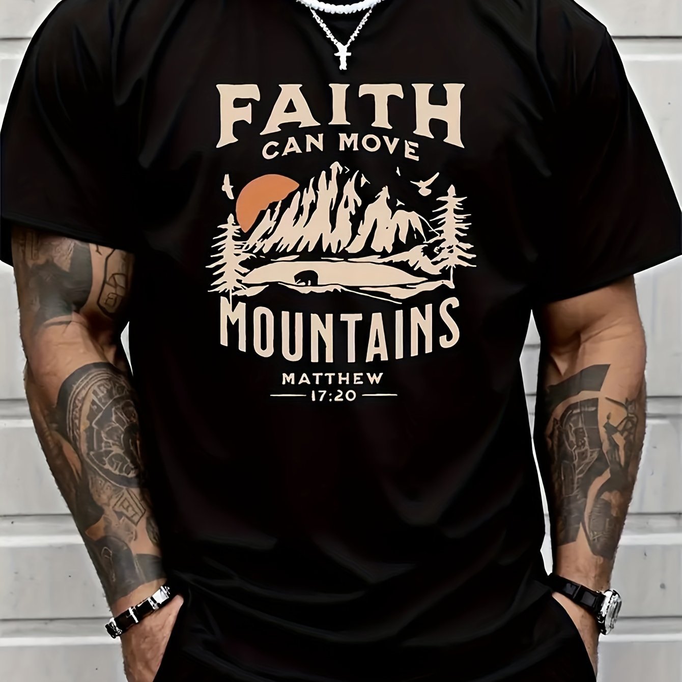 'FAITH CAN MOVE MOUNDAINS' Men's Round Neck Short Sleeved T-shirt