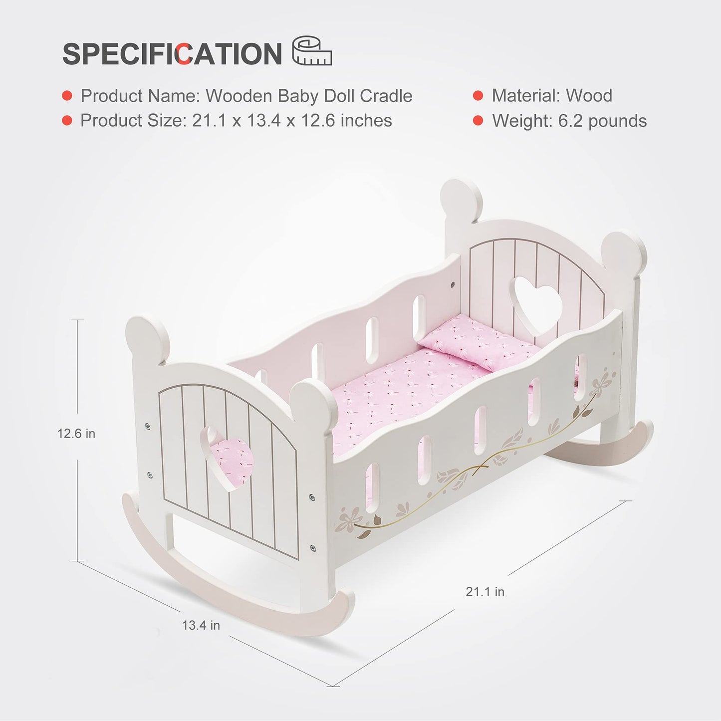 ROBOTIME Wooden Doll Cradle