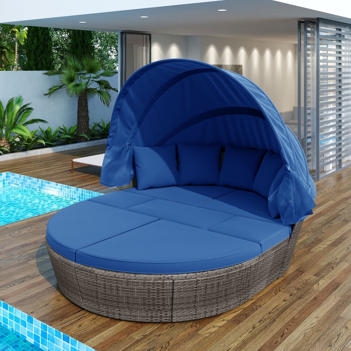 Outdoor Rattan Daybed with Retractable Canopy