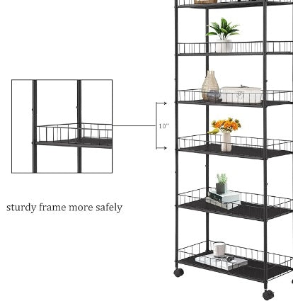 6-tier Storage Line Slim Shelves On Wheels