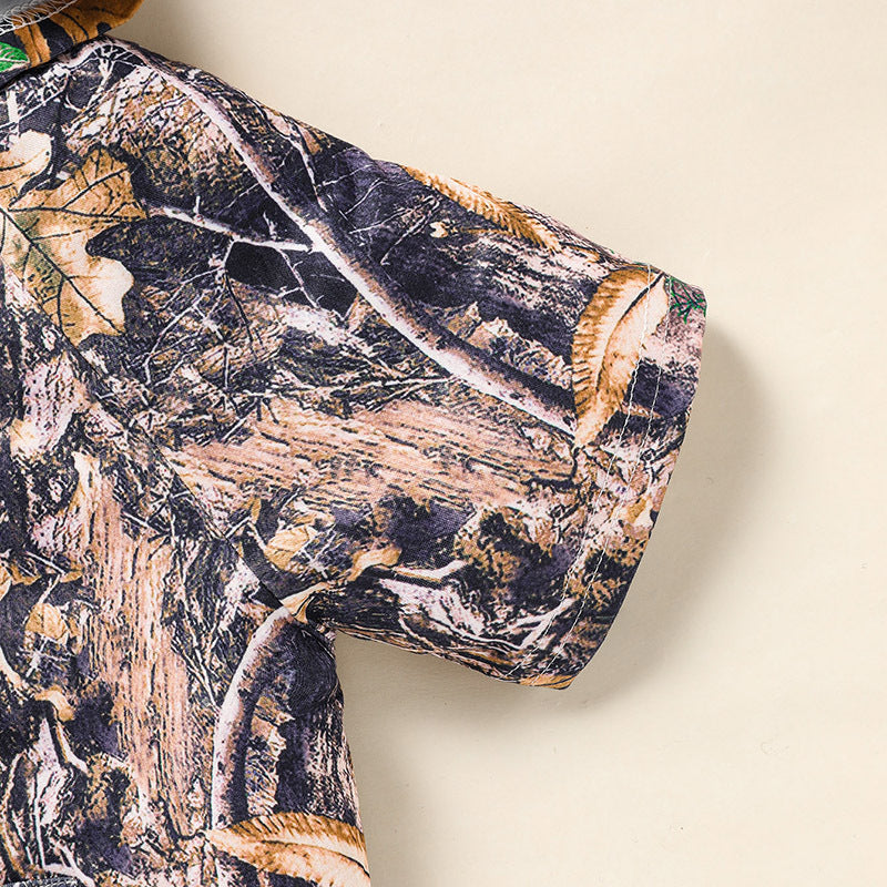 Little Boys Short Sleeve Camouflage Print Hoodie Sweatshirt Shirts & Short Pants With Pocket