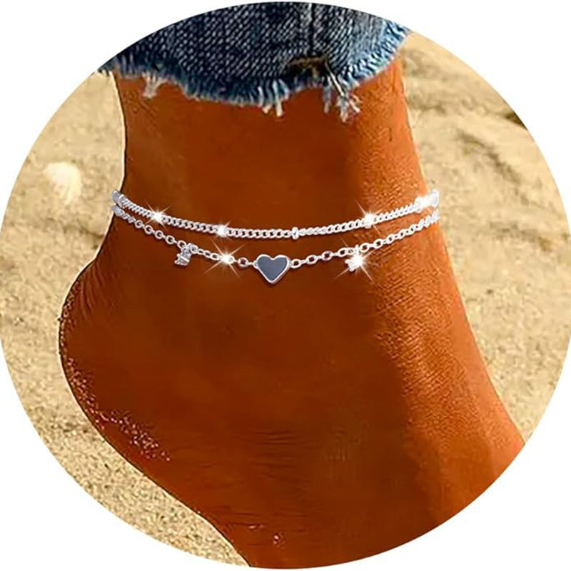 Fashion Heart-shaped Zircon Ankle Bracelet