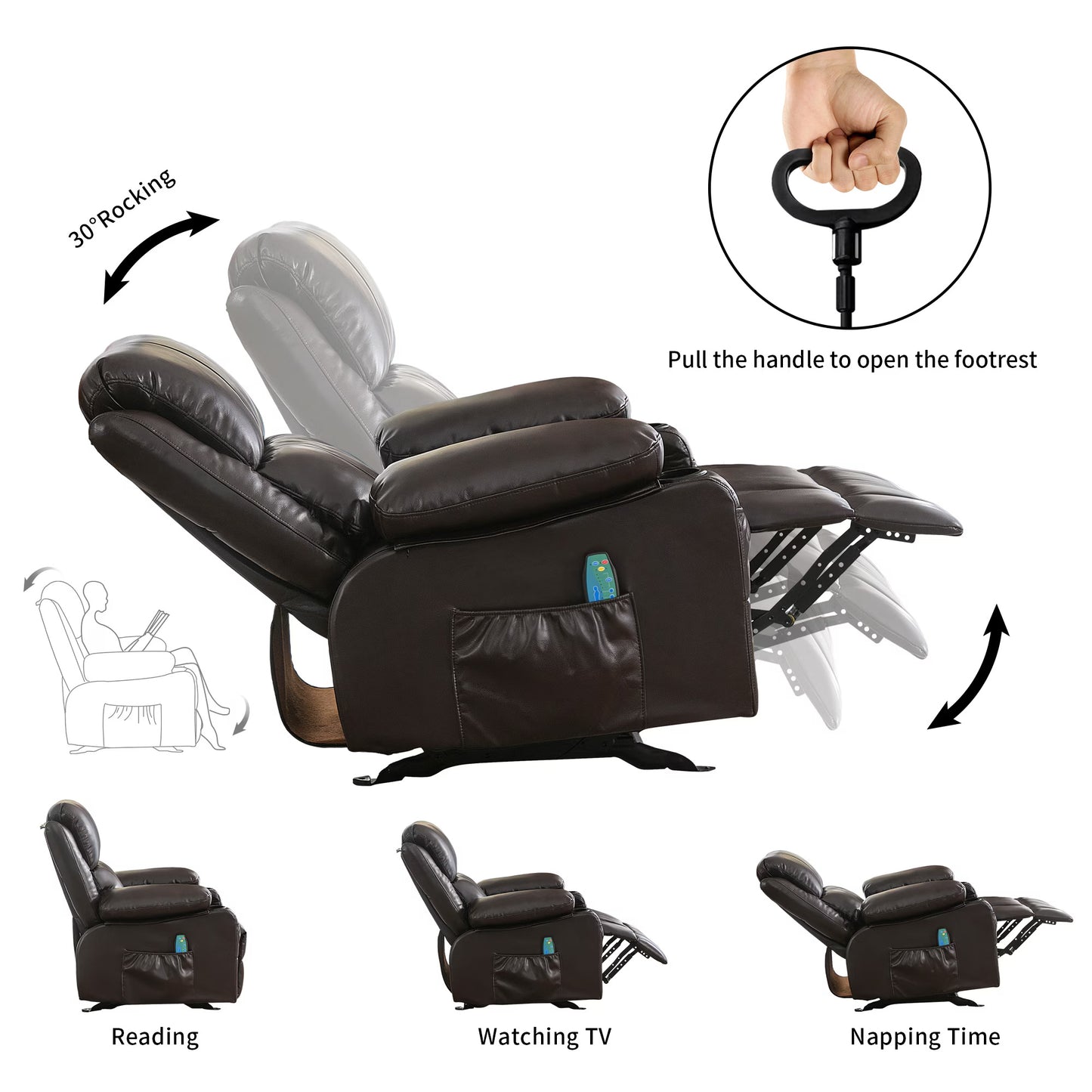 Reclining Rocking Chair w/ Heat and Massage