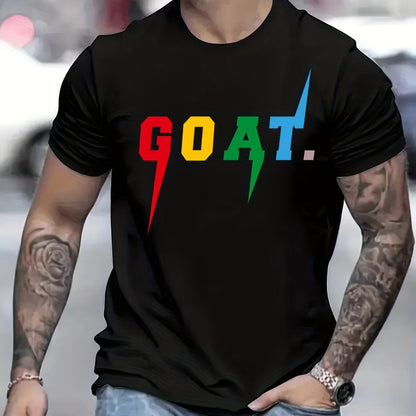 Men’s GOAT Graphic T-Shirt – Multicolor Letter Print Short Sleeve Tee