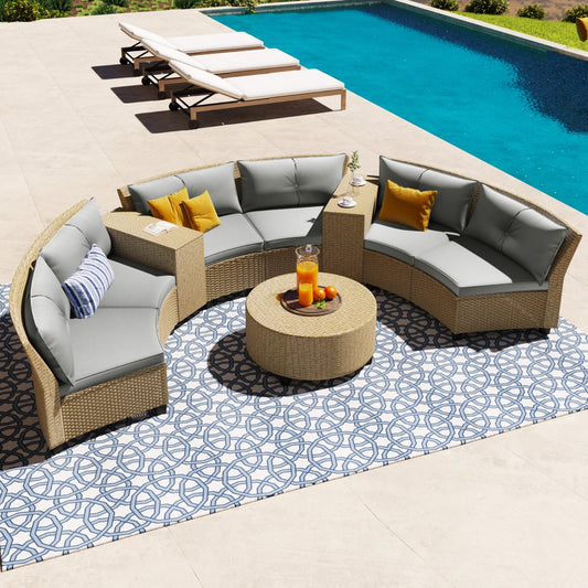 U Style 6-Person Fan-Shaped Rattan Set
