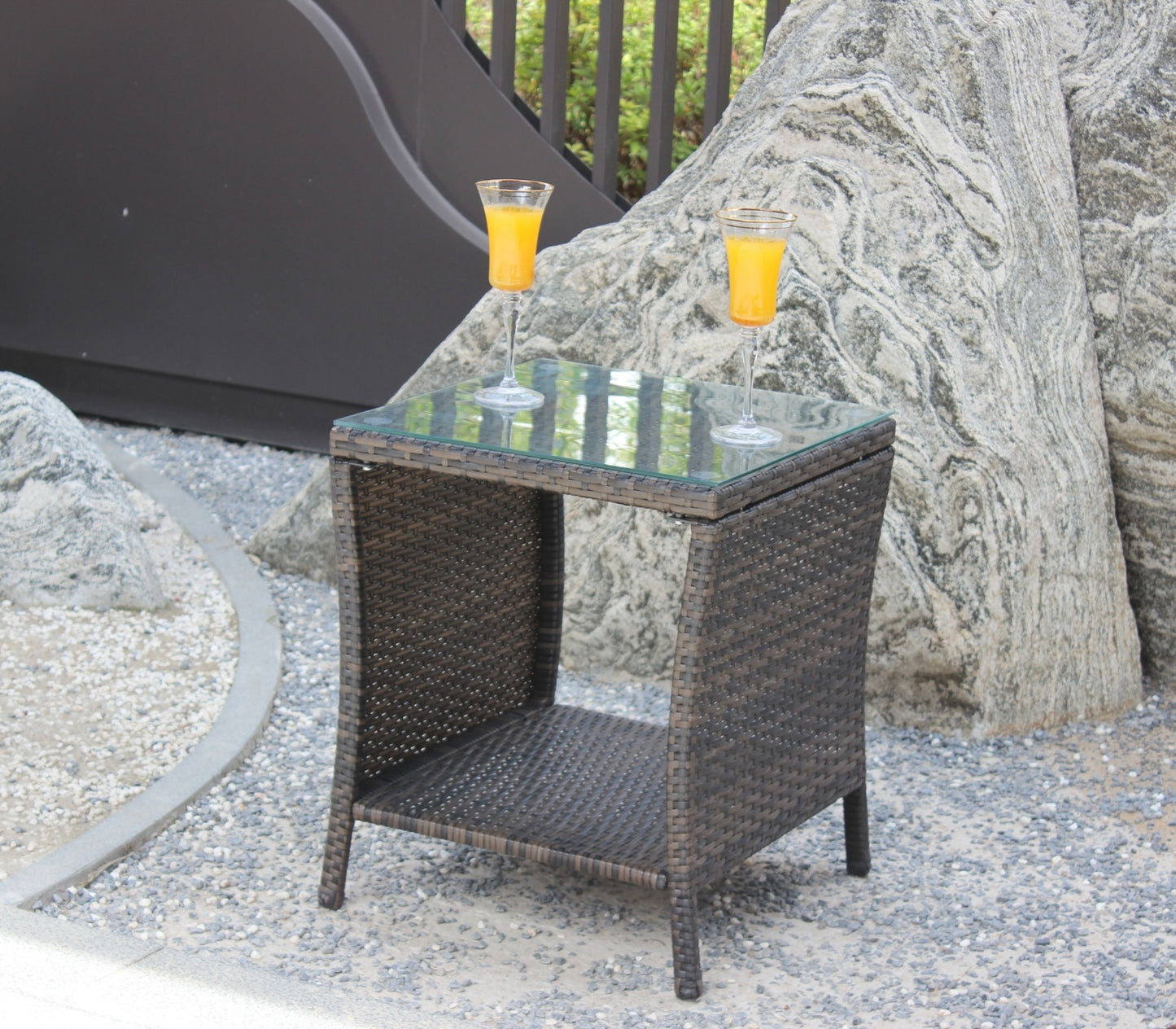 Outdoor Patio Coffee Table with Clear Tempered Glass
