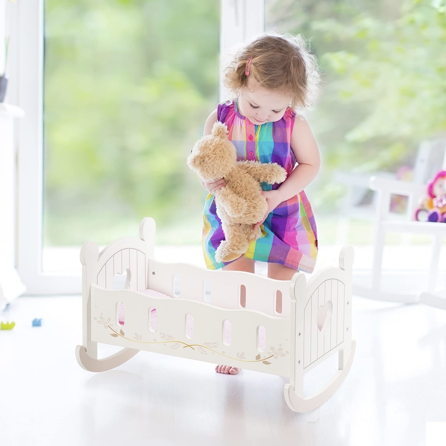 ROBOTIME Wooden Doll Cradle