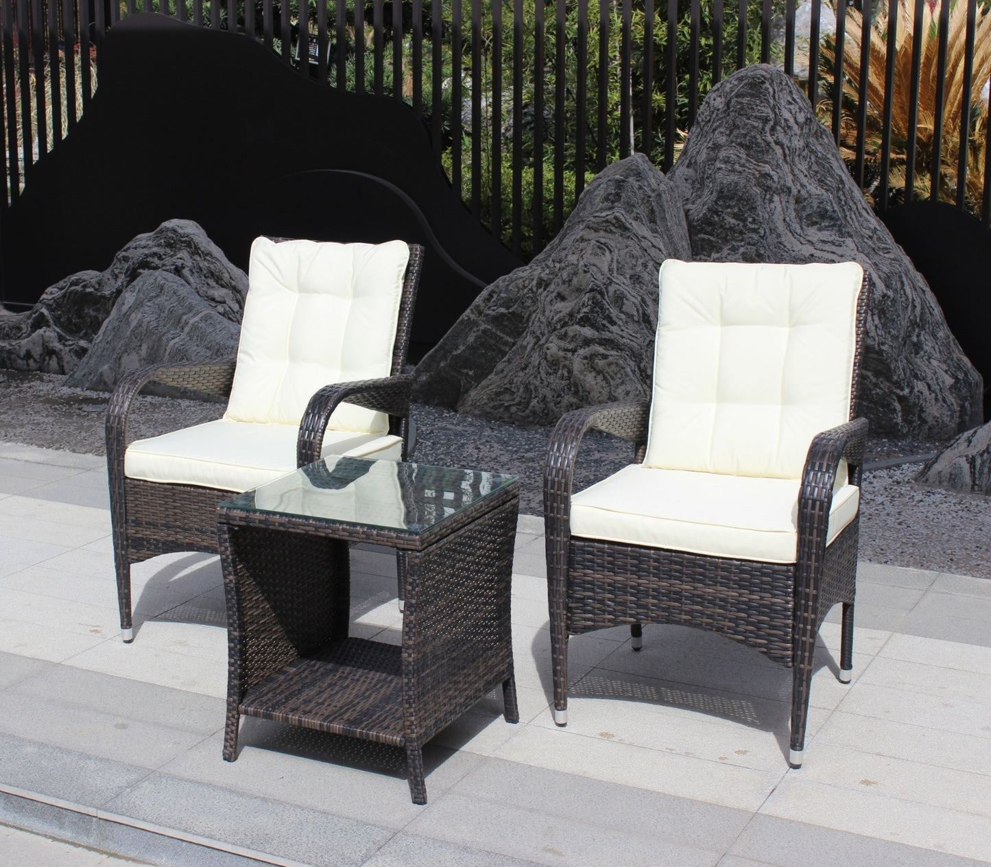 Outdoor Patio Coffee Table with Clear Tempered Glass