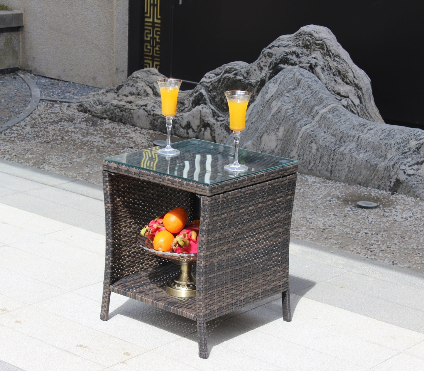 Outdoor Patio Coffee Table with Clear Tempered Glass