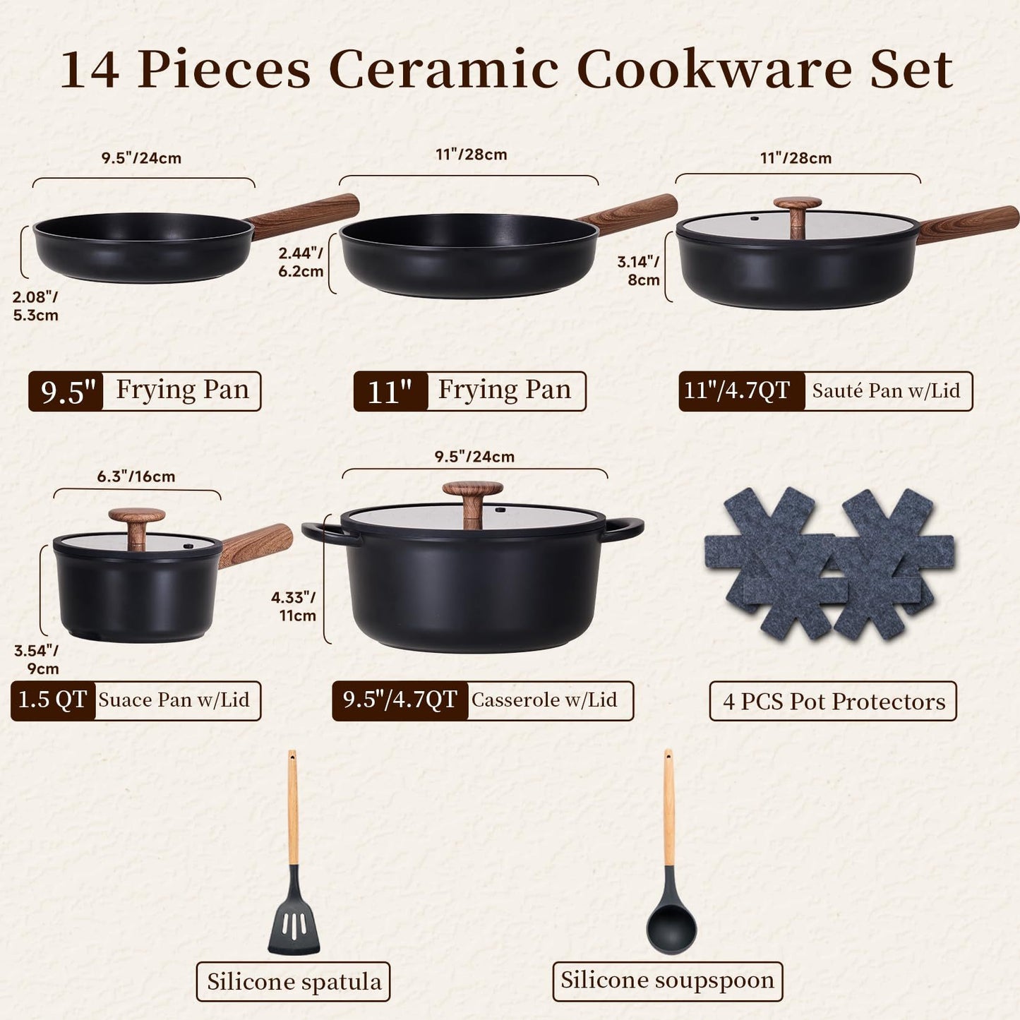 Ceramic Cookware Set 15 Pcs