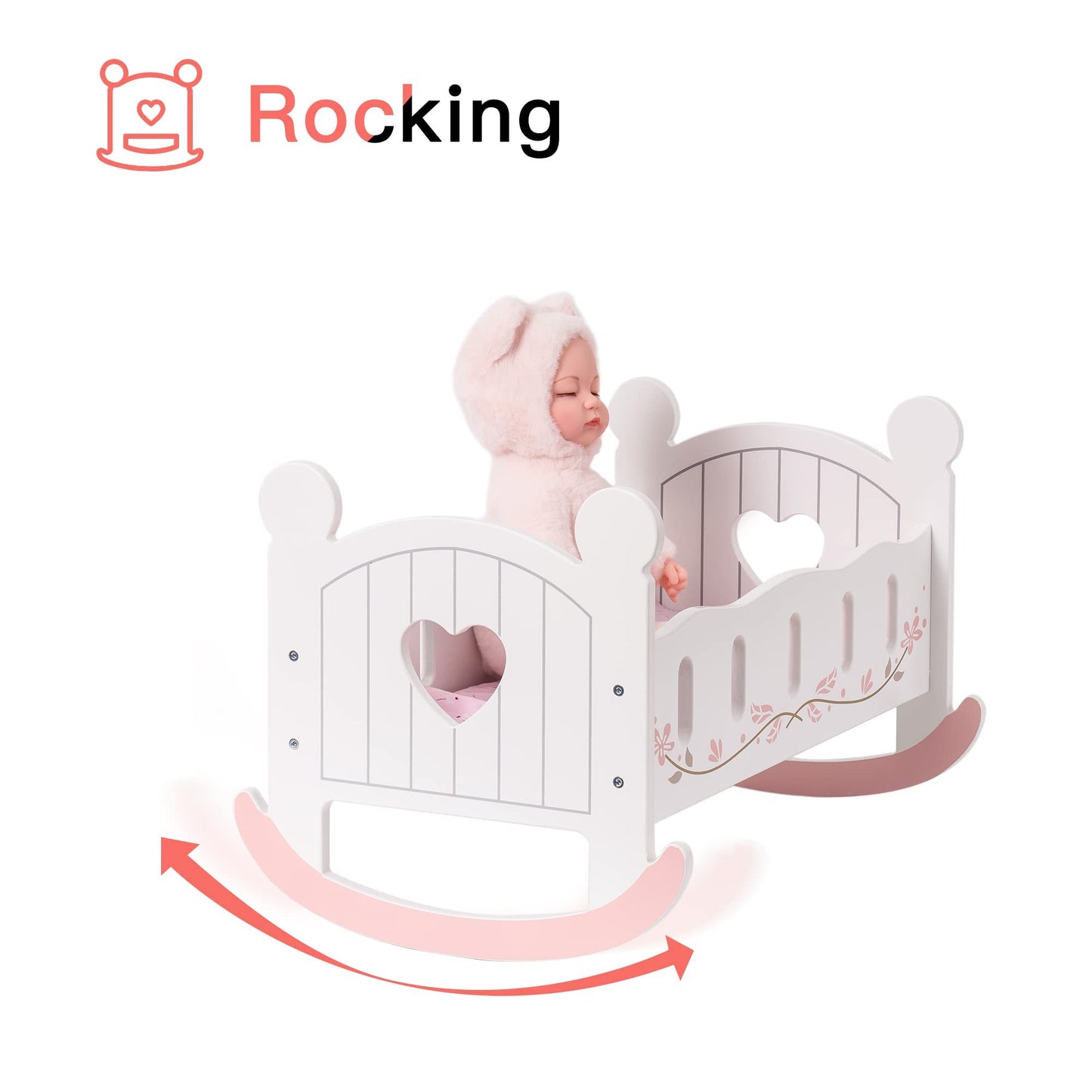 ROBOTIME Wooden Doll Cradle