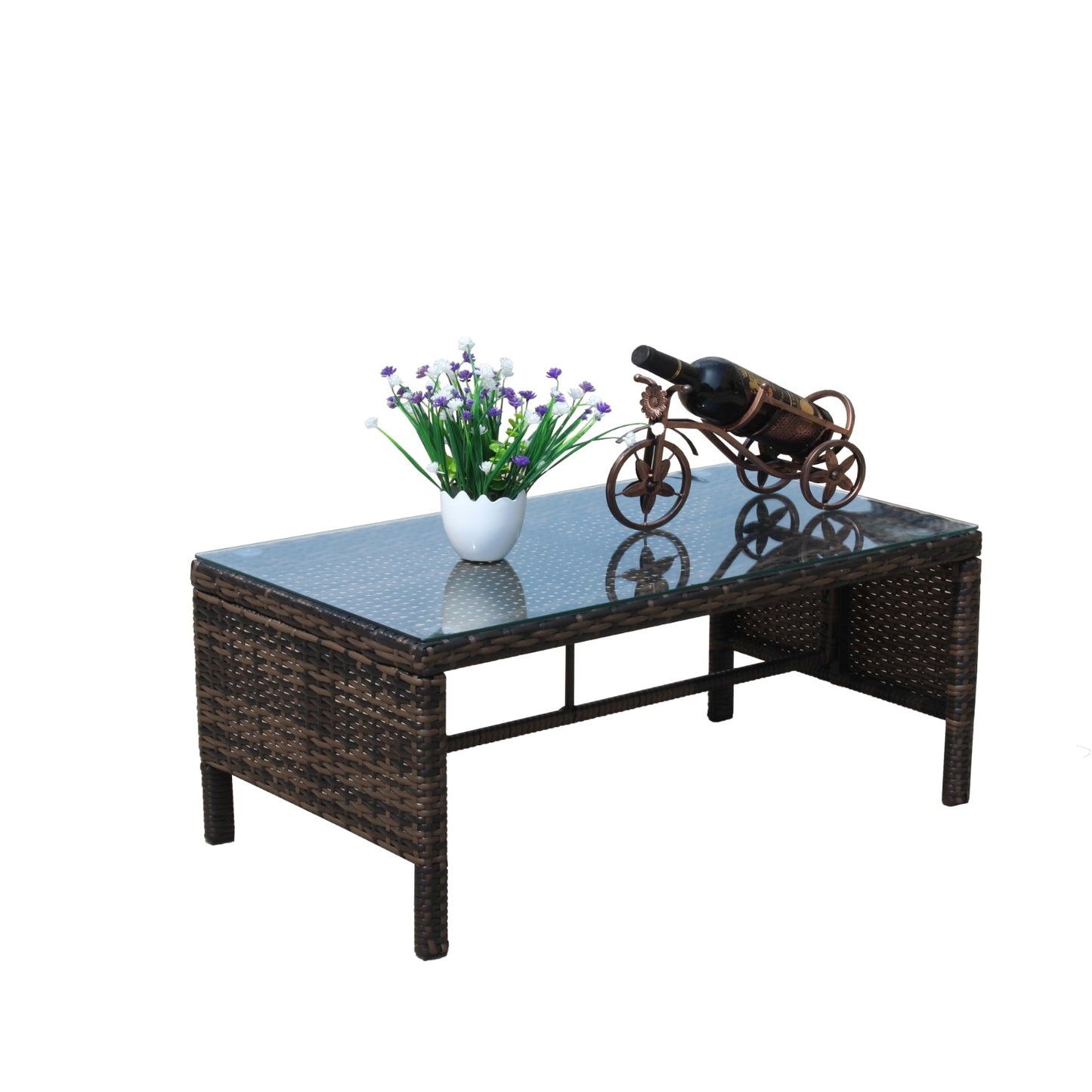 Outdoor Patio Coffee Table with Clear Tempered Glass