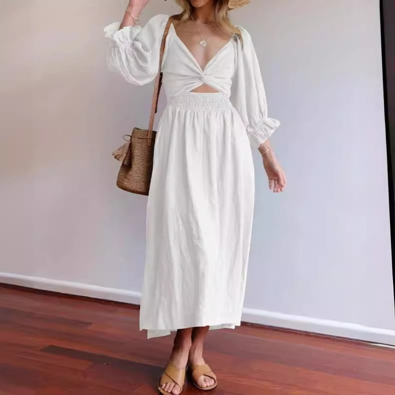 Women's V-neck Half Sleeves Front And Back Wearable  Dress