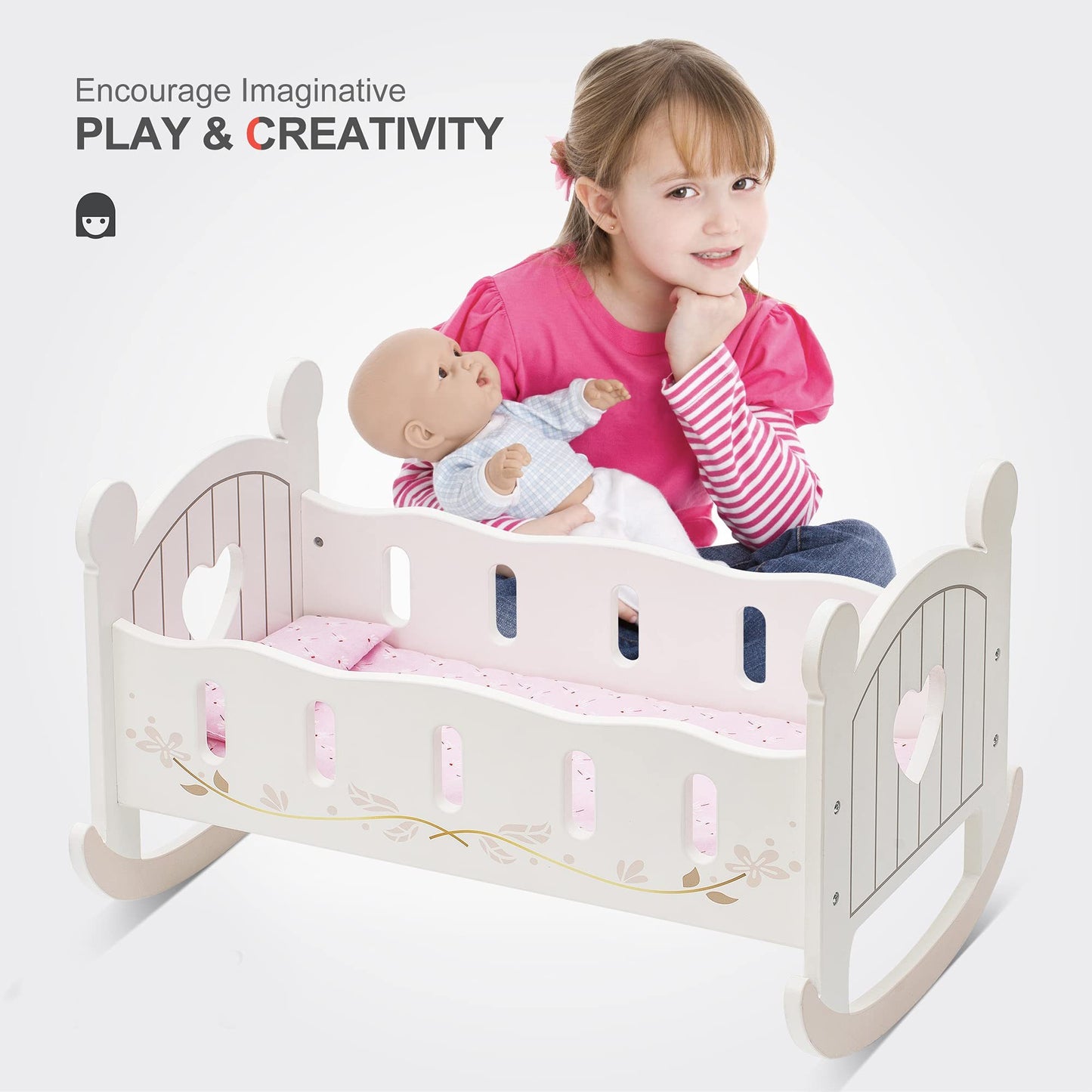 ROBOTIME Wooden Doll Cradle