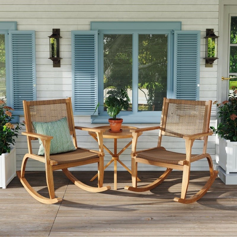2-piece Acacia Wood Terrace Rocking Chair Set