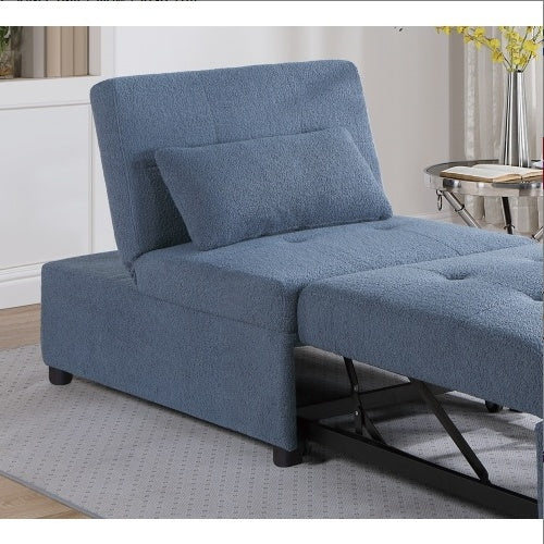 Contemporary Blue Gray Sleeper Sofa Chair Pillow Plush Tufted Seat 1pc Convertible Sofa Chair Sherpa Fabric Couch