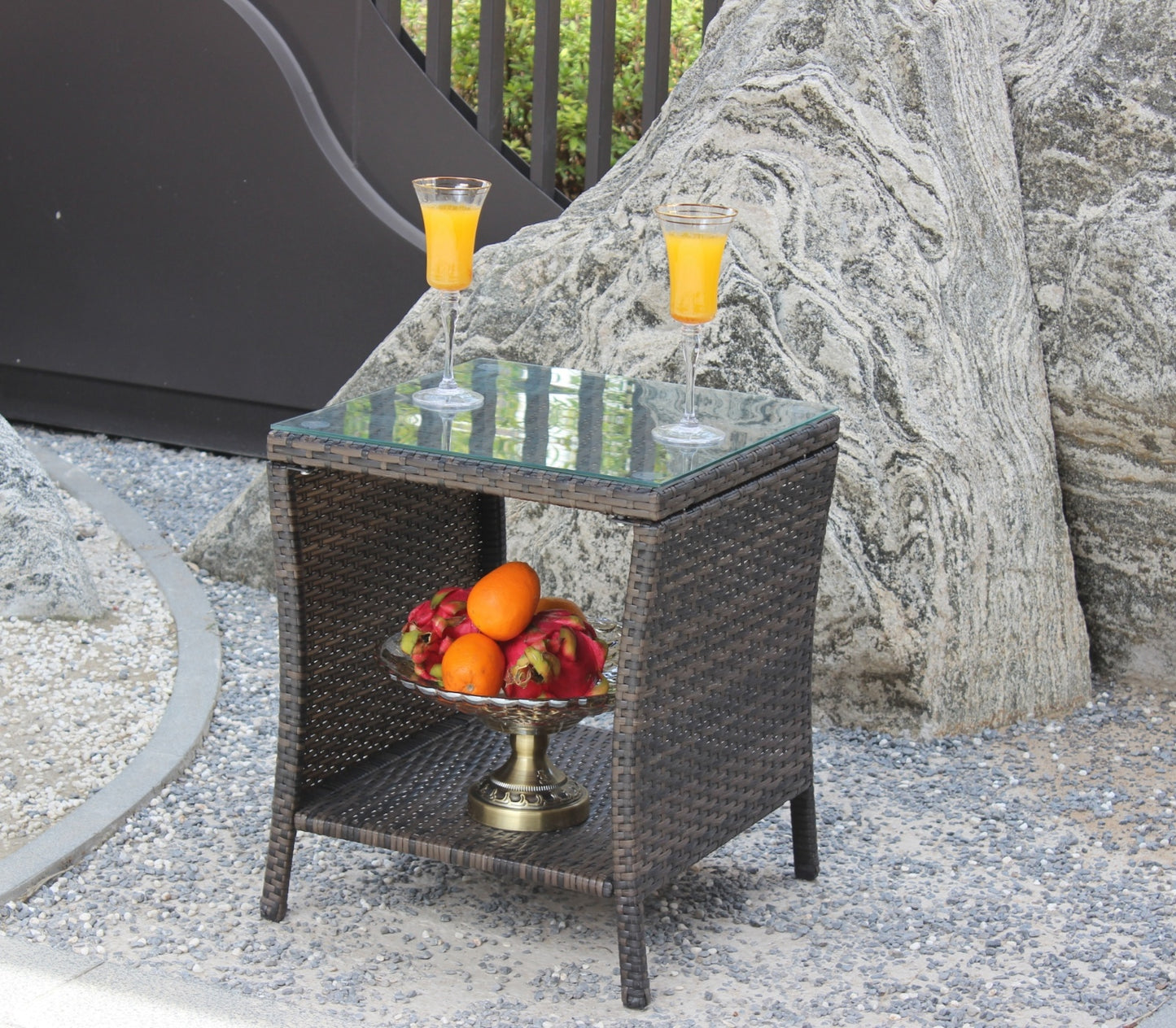 Outdoor Patio Coffee Table with Clear Tempered Glass