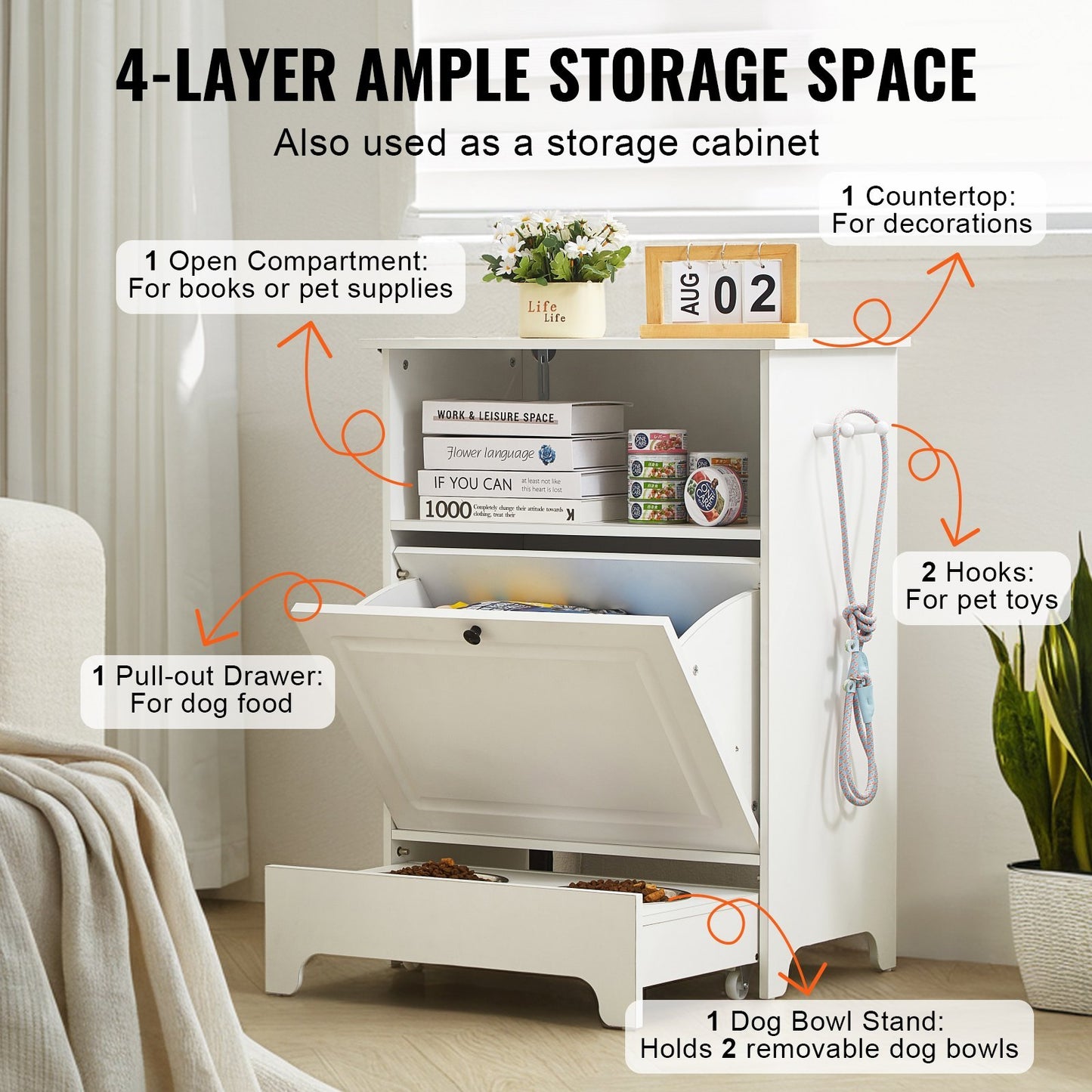 VEVOR Pet Feeding Station with 2 Elevated Dog Bowls and Storage