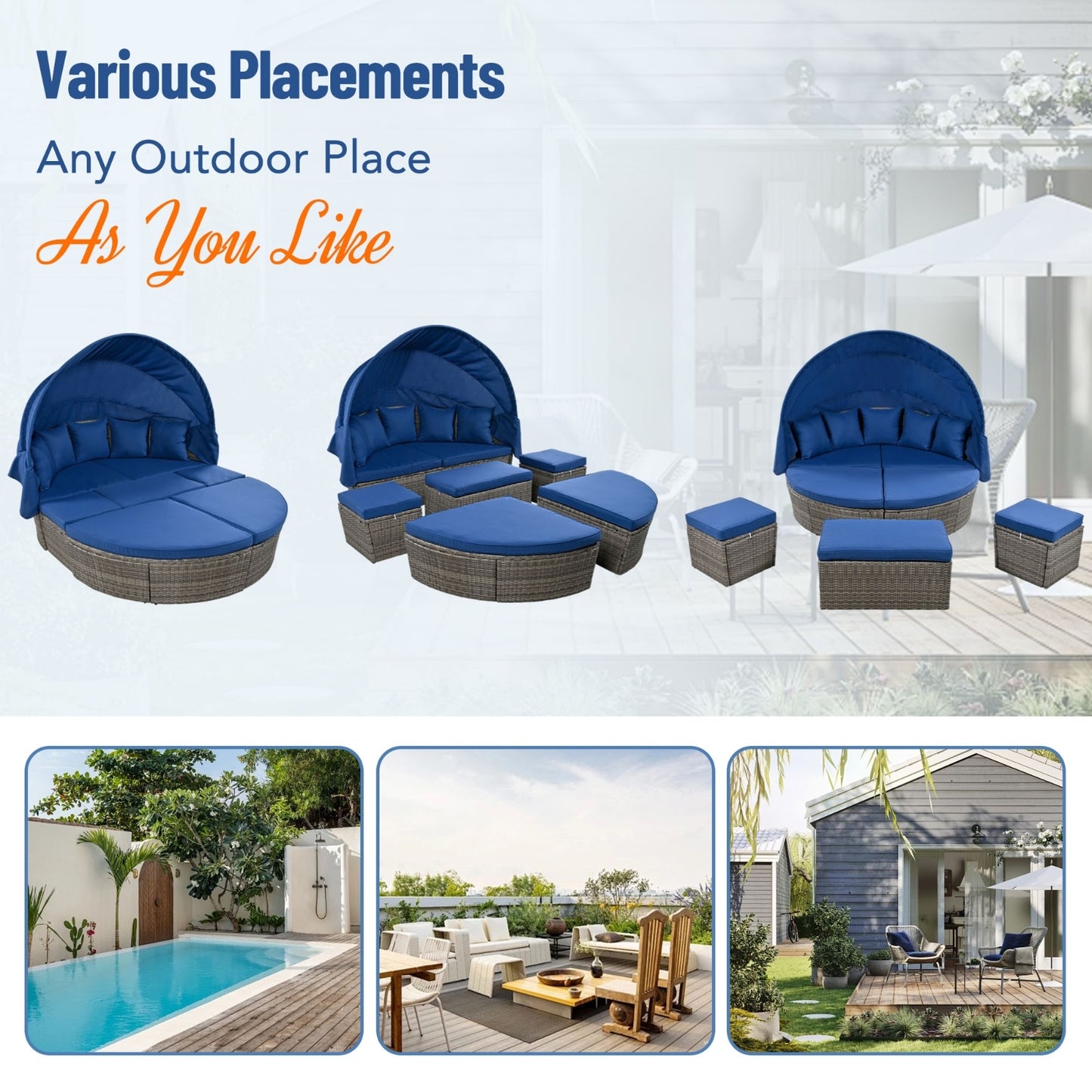 Outdoor Rattan Daybed with Retractable Canopy