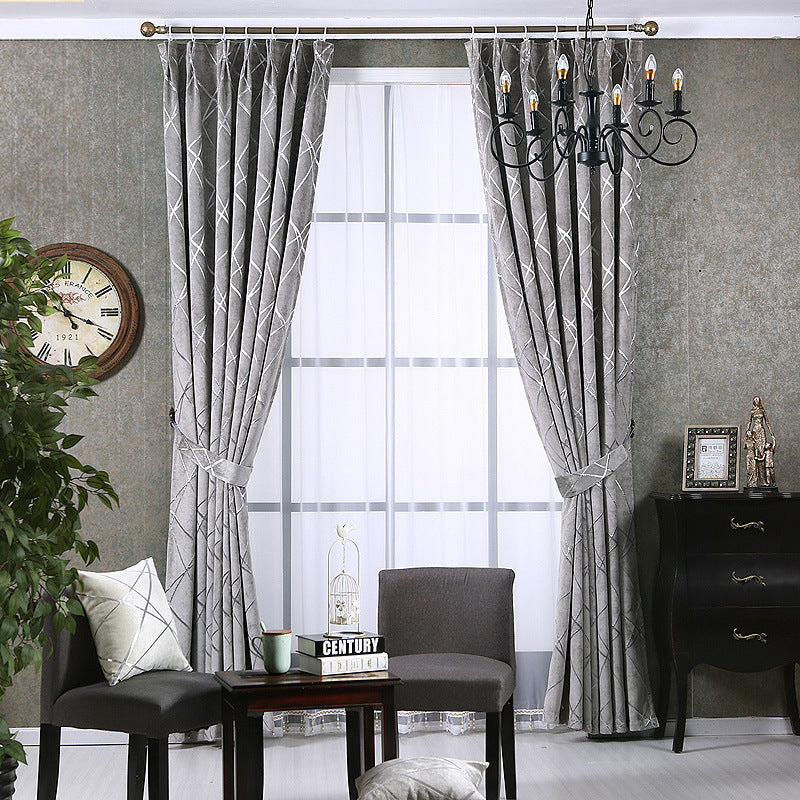 Solid Color Simple Modern Luxury Living Room Chenille Blackout Curtains