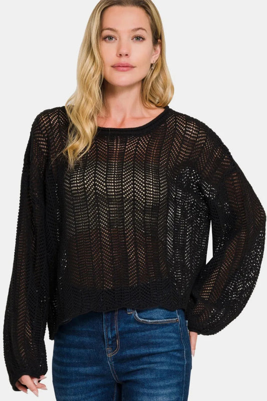 Zenana Long Sleeve Knit Cover Up