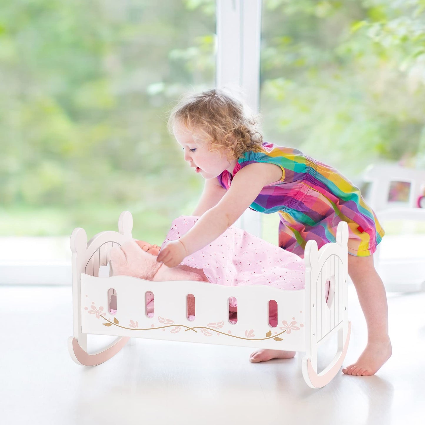 ROBOTIME Wooden Doll Cradle