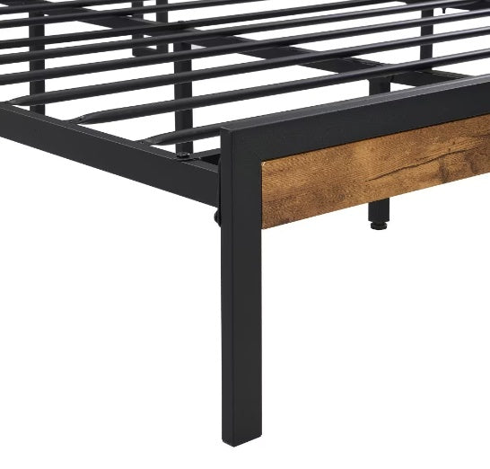 Queen Size Metal Platform Bed Frame With Wooden Headboard And Footboard