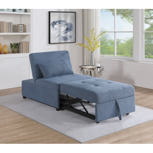 Contemporary Blue Gray Sleeper Sofa Chair Pillow Plush Tufted Seat 1pc Convertible Sofa Chair Sherpa Fabric Couch