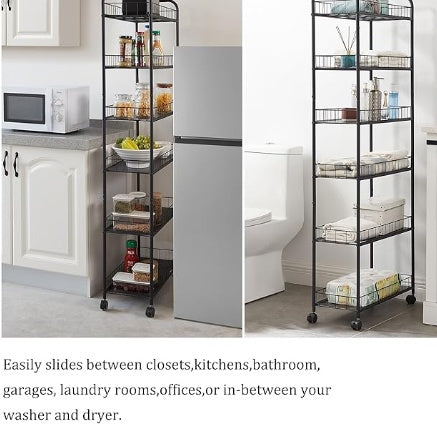 6-tier Storage Line Slim Shelves On Wheels